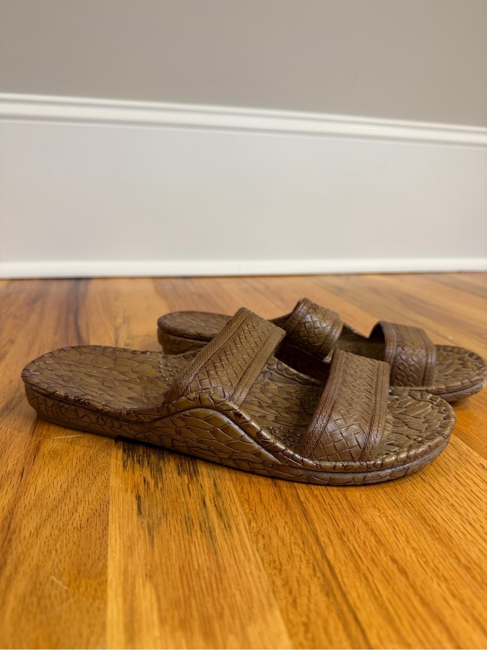 Roper Brown Embossed Leather Double Strap Slide Sandals Size 7 Western Boho